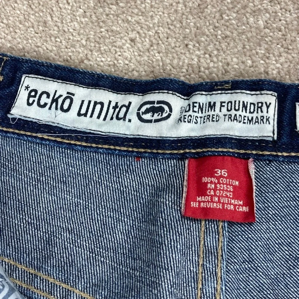 Ecko Unltd Foundry Baggy Carpenter Jeans Mens Sz 36 Dark Wash Wide Leg Denim